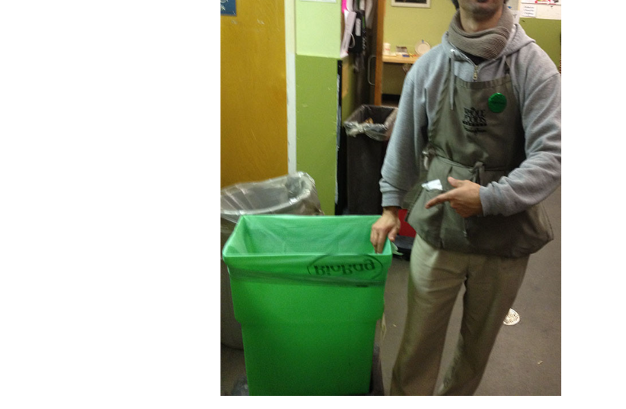 Large compostable trash bag in a bin