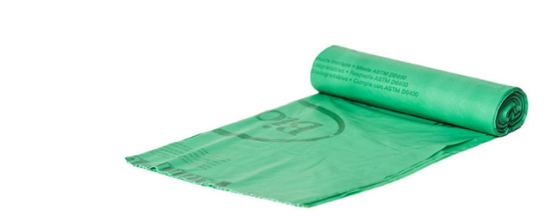 Roll of green compostable bags